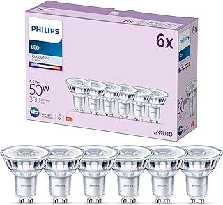 Philips LED Classic GU10 Lampen 6-er Pack (50 W), Reflektor LED Spots mit kaltweißem Licht, ener…