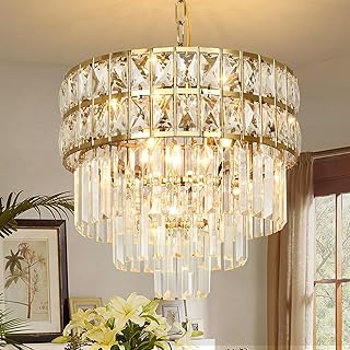 Modern Crystal Chandelier Gold Pendant, Round Crystal Light Fixture Hanging Lamp, for Dining Room…