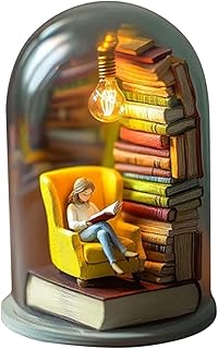 Leser-Nachtlicht, Miniatur-Buchliebhaber-LED-Lampe mit winzigen Büchern, 3D-Bücherregal-Skulptu…