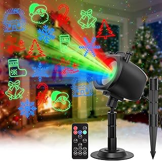 OUSFOT Projektor Weihnachten Aussen, 3 Farben Rot Grün Blau Laser Projektor, 5 Projektionskarten…