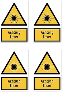 Aufkleber: 112.5×75 mm, 4 Stück – Achtung Laser – Warnzeichen mit Text (deutsch) (gelb/schwarz) …