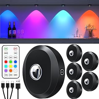 WILLED USB Aufladbar RGB LED Spots Akku mit Fernbedienung, Farbwechsel Led Unterbauleuchte, Magne…