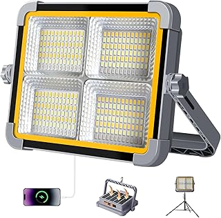 ERAY 150W Solar LED Baustrahler Akku mit 7800mAh – 336 LEDs, 4 Modi, 2 Lademethoden, Tragbarer Ca…