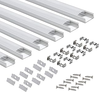 StarlandLed LED-Profil 6 × 1M, Aluminium Profil U-Form mit Abdeckung, Endkappen und Montageclips…