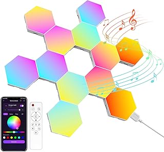 Hexagon LED Gaming Wandleuchte 12pcs RGB Hexagon Panels – Playstation Lampe mit Musik Sync & Ap…