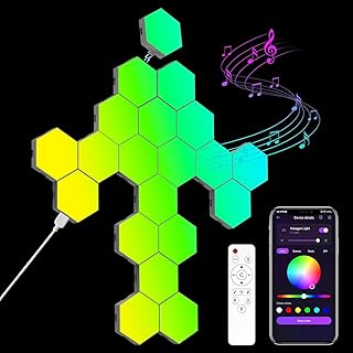 Hexagon RGB LED Panel – Sechseck Gaming Wandleuchte Smart Lichter Musik Sync Modular Lampe Gesche…
