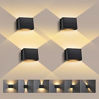 T-SUN 4 Stücke LED Wandleuchten für Außen, 3000K Warmweiß Solar Wandlampe mit Auf und ab Eins…