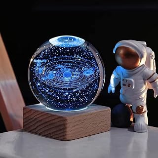 3D Sonnensystem Planeten Kristallkugel Nachtlicht,3D-Lasergravurverfahren LED Ball Lampe,Mit Holz…