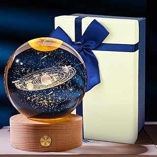 3D Kristallkugel Nachtlicht, Sonnensystem Glaskugel mit USB Powered, Solar System Crystal Ball mi…