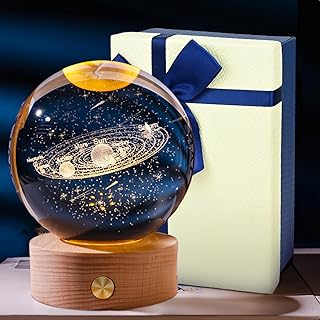 3D Kristallkugel Nachtlicht, Sonnensystem Glaskugel mit USB Powered, Solar System Crystal Ball mi…