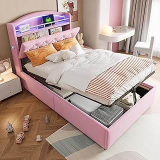 Generisch Kinderbett 90×200 mit Stauraum und LED-Beleuchtung – Polsterbett mit USB-Anschlüssen…