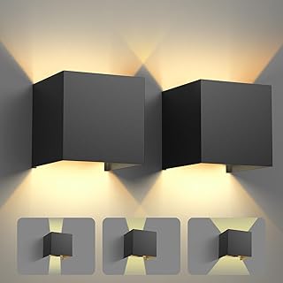 2 Stück LED Wandleuchte 12W, Innen/Aussen Aluminium Wandlampe Einstellbarer Lichtstrahl, 3000K W…