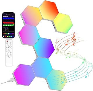 Hexagon LED Gaming Wandleuchte – 8 Stück RGB LED Panels, Musik-Sync & App-Steuerung, Modulare …