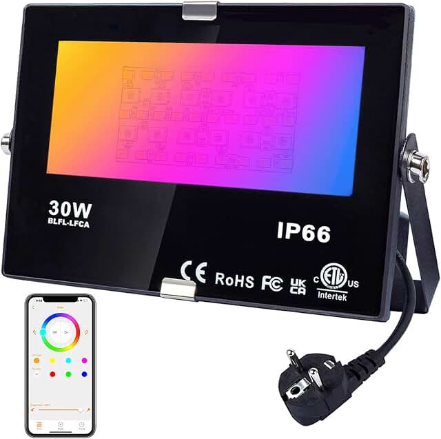 DUSKTEC RGB Strahler LED Fluter Innen Außen, Flutlichtstrahler Bunt 230V APP Dimmbar 30W, Smart …