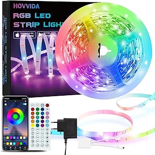 HOVVIDA LED Strip 5M, 30 LEDs/Meter, 1x5M, 150 LED, RGB LED Streifen, APP und Fernbedienung, Musi…