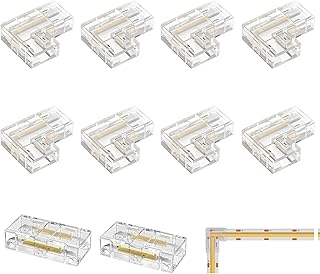 10 Stk COB LED Streifen Verbinder 2 Polig 8mm, 8 Stück L Form Eckverbinder und 2 Stück Mittelve…