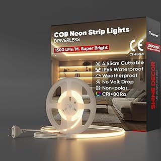 Shine Decor COB LED Streifen 1m, AC 220V 230V IP65 Wasserdicht LED Band, SMD2025 286 leds/m Ultra…