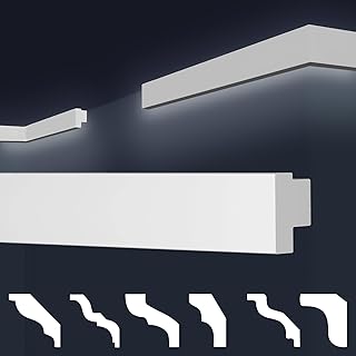 MARBET DESIGN Stuckleisten XPS Styropor weiß – LED indirekte Beleuchtung Stuck Wandleisten Profi…