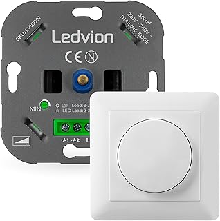 Ledvion – LED Dimmer 3-250 Watt inkl. Weiße Abdeckplatte, Universeller LED Dimmer, Dimmer Schalter