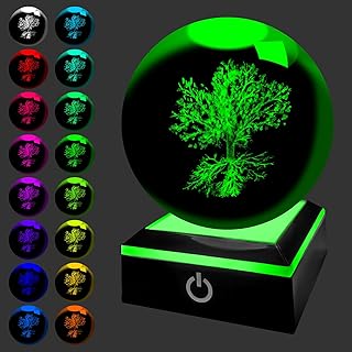 3D Kristallkugel Nachtlicht Baum des Lebens Crystal Lampe Stimmungslicht Dimmbar mit LED Basis Kr…