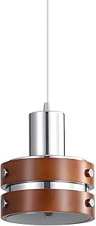 Moderne Chrom Pendelleuchte mit Holzoptik, Mid-Century Design Deckenlampe Vintage Mini E27 Loft B…