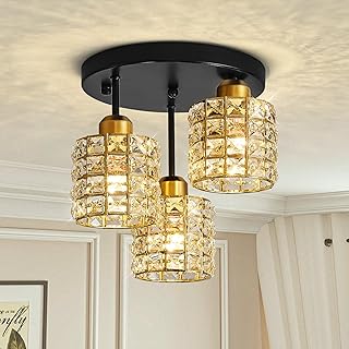 Kristall Deckenleuchte Moderne Schwarze und Gold Vintage Deckenlampe 3-Lichter Design Luxus K9 Kr…