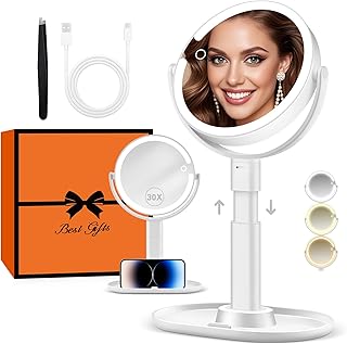 B Beauty Planet Beleuchteter Makeup Spiegel 30X Vergrößerungsspiegel mit 3 Farblicht, dimmbare …