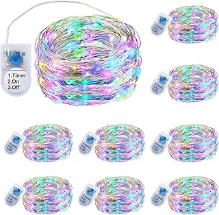 innolife 9 Stück Lichterkette Batterie mit Timer, 2M 20 LEDs Silberdraht Wasserdichte Lichterket…