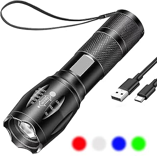 4-in-1-LED-Taschenlampe, wiederaufladbar, super hell, einstellbarer Fokus, 4 Beleuchtungsmodi, ro…