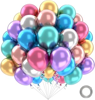 Luftballons Bunt Metallic, 50 Stück Bunte Luftballons Metallic, Regenbogen Luftballon mit Blau G…