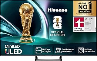 Hisense 55U7Q Fernseher 55 Zoll, 4K Mini LED ULED, Smart TV, Hi-View AI Engine, 144Hz Game Mode P…