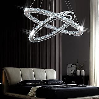 Finktonglan Moderne Kristall-Kronleuchter, LED Kronleuchter mit Fernbedienung, ovale Deckenleucht…