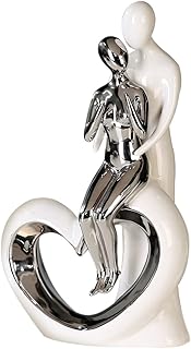 GILDE Moderne Deko Skulptur Figur – Romanze – aus Keramik – weiß-Silber – Höhe 33,5 cm Breite 1…
