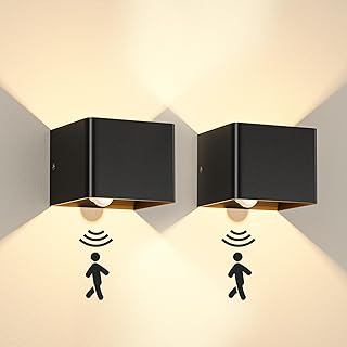 Wandleuchte mit Bewegungsmelder Innen, LED Wandlampe Up Down, Wandbeleuchtung Moderne Schwarz, Wa…