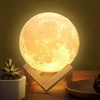 Balkwan Mond Lampe, Mondlampe 3D Druck Mond Lampe Dimmbar USB Lade Touch Lampe für Kinder und Li…