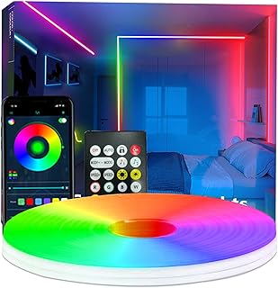 10 m Neonstreifen, RGB-IC, flexible LED-Lichtsteuerung mit App/Fernbedienung, Farbwechsel, IP65 w…
