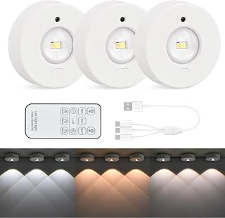 3 Stück Schrankbeleuchtung mit Fernbedienung, USB Aufladbar RGB Dimmbar Unterbauleuchte, Kabello…