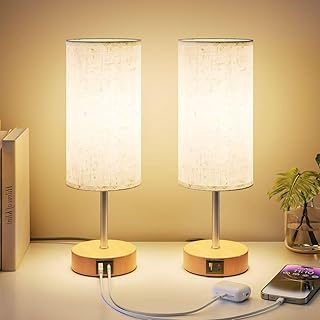 Nachttischlampe 2er Set mit Ladefunktion über USB-A- und USB-C-Anschlüsse, Nachttischlampe Touc…