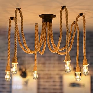 ANWIO Hanfseil Deckenlampe Pendelleuchte Spinne Kronleuchter Hanfseil DIY Deckenleuchte Retro Hä…
