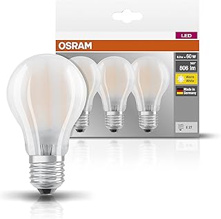Osram LED Base Classic A, in Kolbenform mit E27-Sockel, Nicht Dimmbar, Ersetzt 60 Watt, Matt, War…