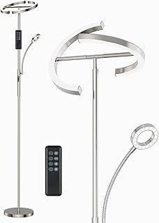 Stehlampe Dimmbar LED | Silber-Stehleuchte 20W mit flexibler 7W Leselampe | Modern deckenfluter m…