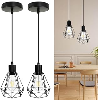 HiBay 2er Set Pendelleuchte Esstisch E27 Lampenschirm Hängelampe 1 Flammig Drahtleuchte Vintage …