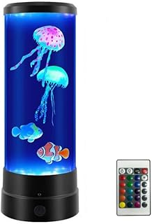 Lavalampe, LED Quallen Lampe mit 7 LED-Lichtfarben und 4-Farbwechselmodi USB Wiederaufladbares Aq…