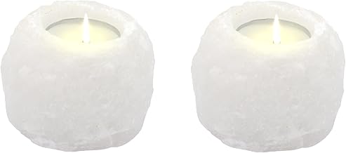 HAF® 2X Salzkristall Teelichthalter Weiß je ca. 400g – Handgefertigte Kristallsalz Kerzenhalt…