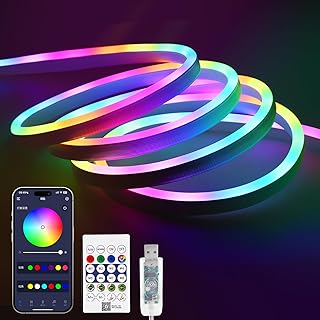 5m RGB IC Neon LED Streifen, Wasserdicht USB LED Strip mit App, Dynamische Farbe, Musik Sync, Adr…