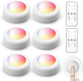 6er Set LED Unterbauleuchte RGBW – Kabellose Schrankbeleuchtung 16 Farben LED Nachtlicht mit Fe…