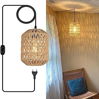 Vintage Hängelampe mit Stecker, E27 Retro Pendelleuchte mit Dimmbar Schalter, DIY Hanfseil Lampe…