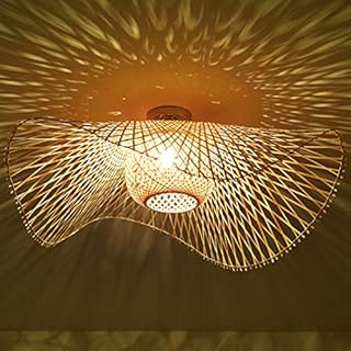 COCOL Natürliche Deckenlampe Aus Bambus Und Rattan Landbeleuchtung Deckenleuchte E27 Retro Decke…
