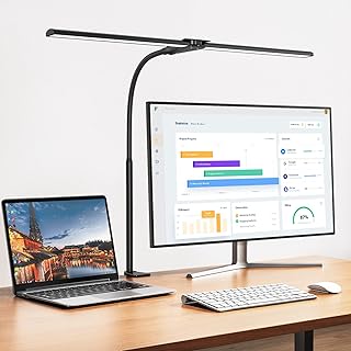 Schreibtischlampe LED Dimmbar, 1200 Lumen Doppelkopf Klemmbar für Homeoffice, Augenschutz Schwan…