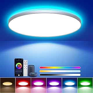 LED Deckenleuchte Dimmbar, 36W Ø30cm Smart RGBIC LED Deckenlampe mit Fernbedienung, Funktioniert…